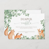 Woodland Animals Witte Luier Raffle Ticket Kaart (Voorkant / Achterkant)