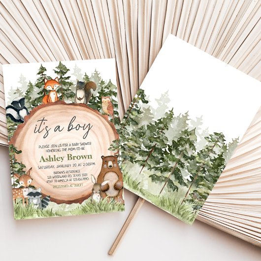 Woodland Animals Wood Slice Baby shower Kaart