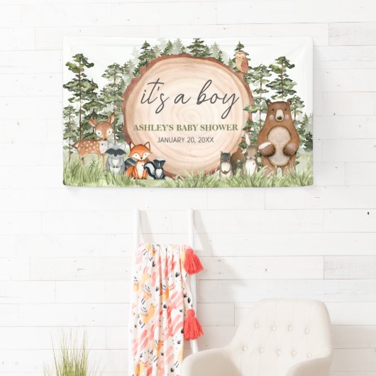 Woodland Animals Wood Slice Baby shower Spandoek (Insitu)