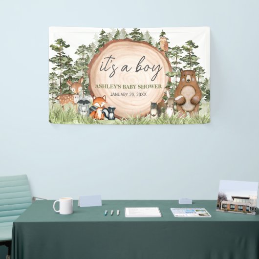 Woodland Animals Wood Slice Baby shower Spandoek (Beurs)