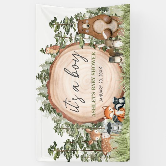 Woodland Animals Wood Slice Baby shower Spandoek (Verticaal)