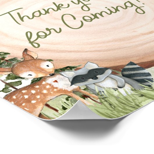 Woodland Animals Wood Slice Bedankt voor uw komst Poster (Hoek)