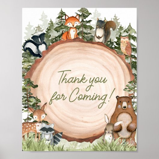 Woodland Animals Wood Slice Bedankt voor uw komst Poster (Voorkant)