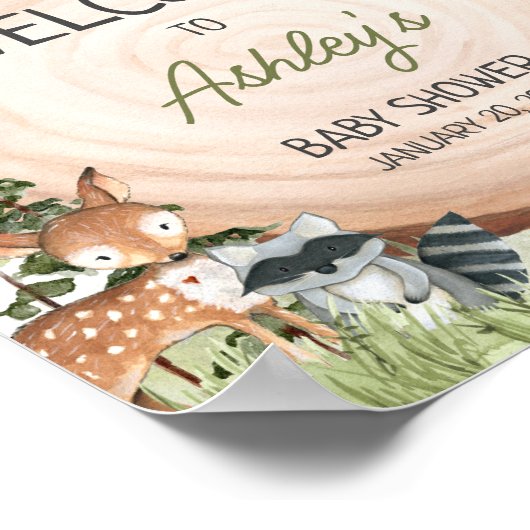 Woodland Animals Wood Slice Welkom Poster (Hoek)
