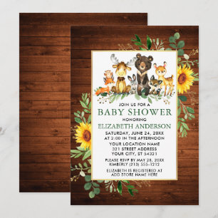 Woodland Animals Wood Sunflower Baby shower Kaart