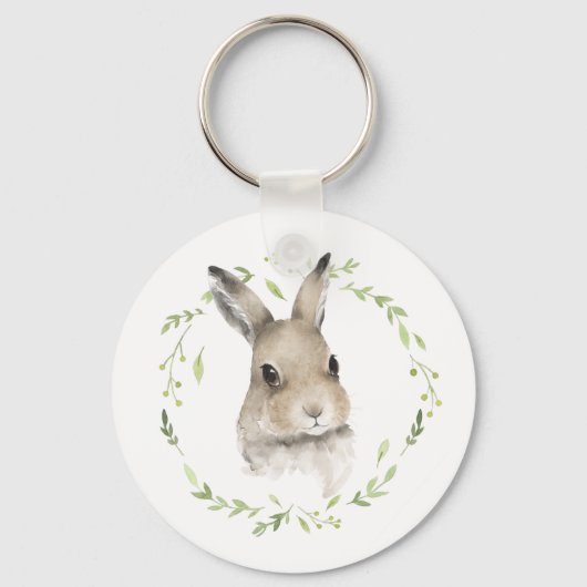 Woodland Animals Wreath Bunny Rabbit Waterverf Sleutelhanger (Voorkant)