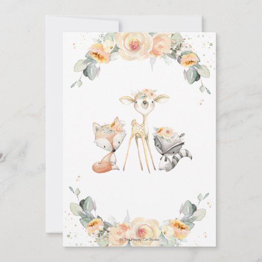 Woodland Animals Yellow Florence Baby shower by Ma Kaart (Achterkant)