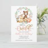 Woodland Animals Ze is een eerste verjaardag. Kaart (Staand voorkant)