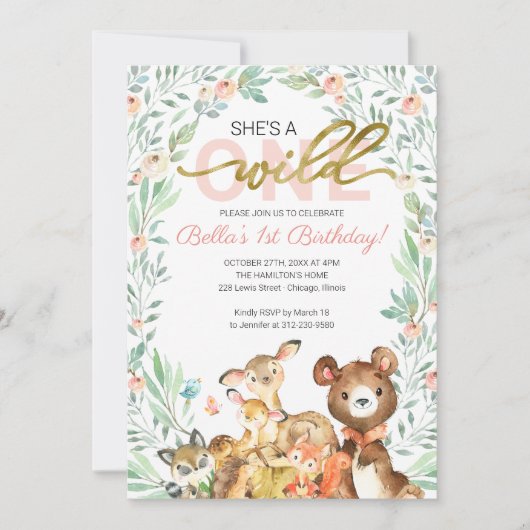 Woodland Animals Ze is een eerste verjaardag. Kaart (Voorkant)