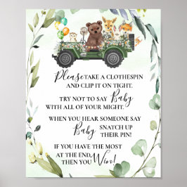 Woodland Animals zeggen niet dat Baby shower Game  Poster