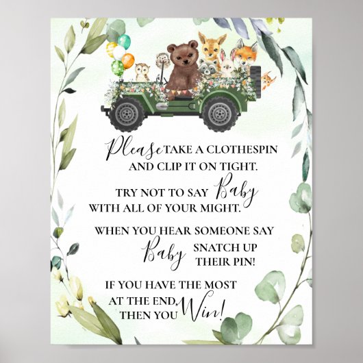 Woodland Animals zeggen niet dat Baby shower Game  Poster (Voorkant)