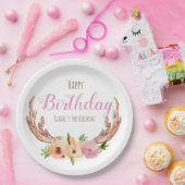 Woodland antler floral kind verjaardagspapier bord (Feest)