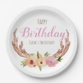 Woodland antler floral kind verjaardagspapier bord (Voorkant)
