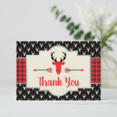 Woodland Antlers bedankkaart, Buffalo Plaid Bedankkaart (Staand voorkant)