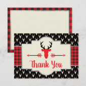 Woodland Antlers bedankkaart, Buffalo Plaid Bedankkaart (Voorkant / Achterkant)