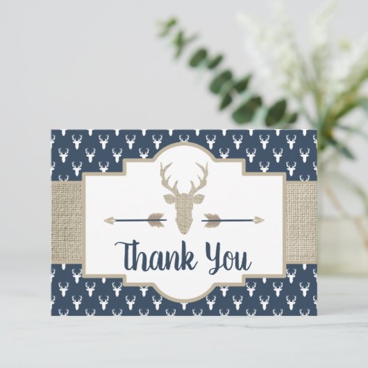 Woodland Antlers Bedankt Card, Burlap (Staand voorkant)
