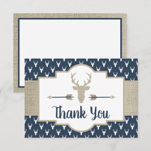 Woodland Antlers Bedankt Card, Burlap (Voorkant / Achterkant)