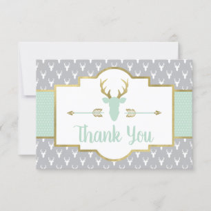 Woodland Antlers Bedankt Card, Mint, Grijs