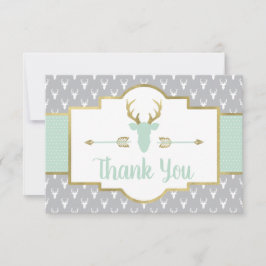 Woodland Antlers Bedankt Card, Mint, Grijs