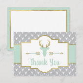 Woodland Antlers Bedankt Card, Mint, Grijs (Voorkant / Achterkant)
