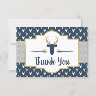 Woodland Antlers Bedankt Card, Navy, Grijs