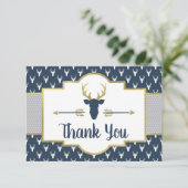 Woodland Antlers Bedankt Card, Navy, Grijs (Staand voorkant)