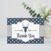 Woodland Antlers Bedankt Card, Navy, Grijs (Staand voorkant)