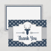 Woodland Antlers Bedankt Card, Navy, Grijs (Voorkant / Achterkant)
