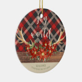 Woodland Antlers Poinsettias en Red Plaid Keramisch Ornament (Rechts)