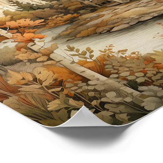 Woodland Art Gezellige Cabin Bossen Schilderen Poster (Hoek)