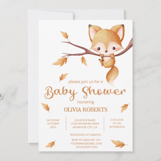 Woodland Autumn Baby Fox-Baby shower Kaart (Voorkant)
