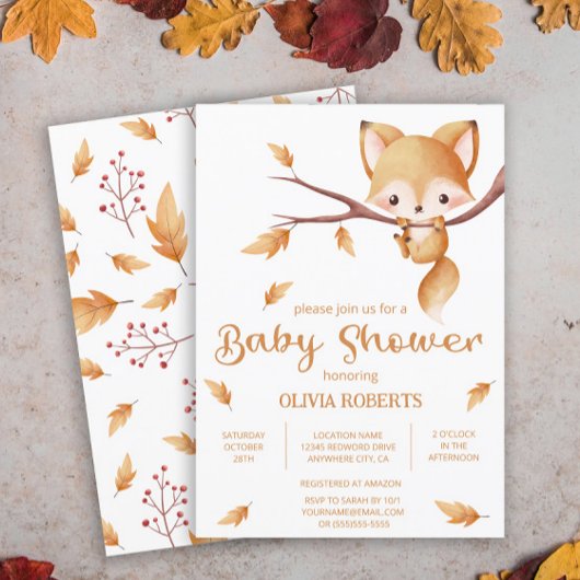 Woodland Autumn Baby Fox-Baby shower Kaart