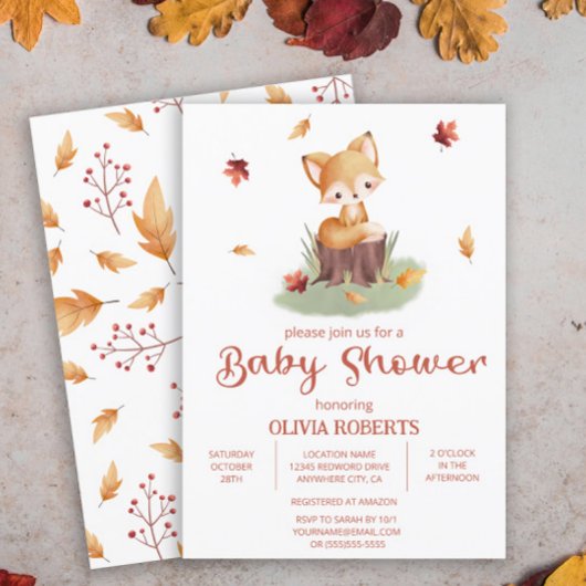 Woodland Autumn Baby Fox-Baby shower Kaart