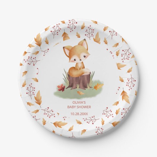 Woodland Autumn Baby Fox-Baby shower Papieren Bordje (Voorkant)