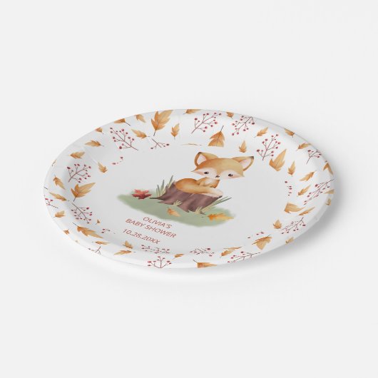 Woodland Autumn Baby Fox-Baby shower Papieren Bordje (Gekanteld)