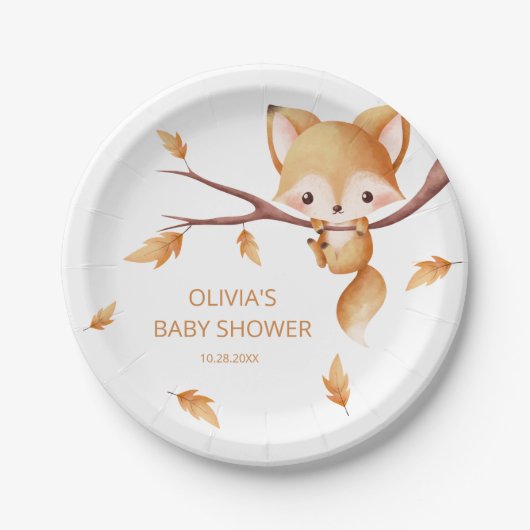Woodland Autumn Baby Fox-Baby shower Papieren Bordje (Voorkant)
