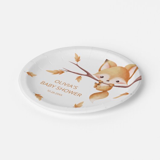Woodland Autumn Baby Fox-Baby shower Papieren Bordje (Gekanteld)