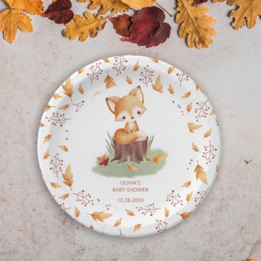 Woodland Autumn Baby Fox-Baby shower Papieren Bordje