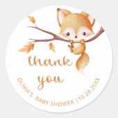 Woodland Autumn Baby Fox Bedankt Ronde Sticker (Voorkant)