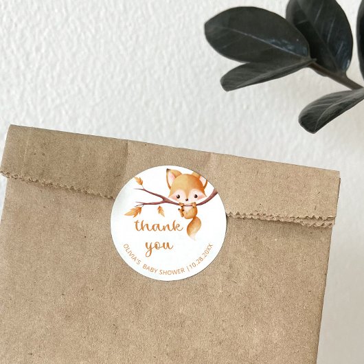 Woodland Autumn Baby Fox Bedankt Ronde Sticker