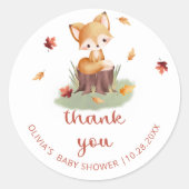 Woodland Autumn Baby Fox Bedankt Ronde Sticker (Voorkant)
