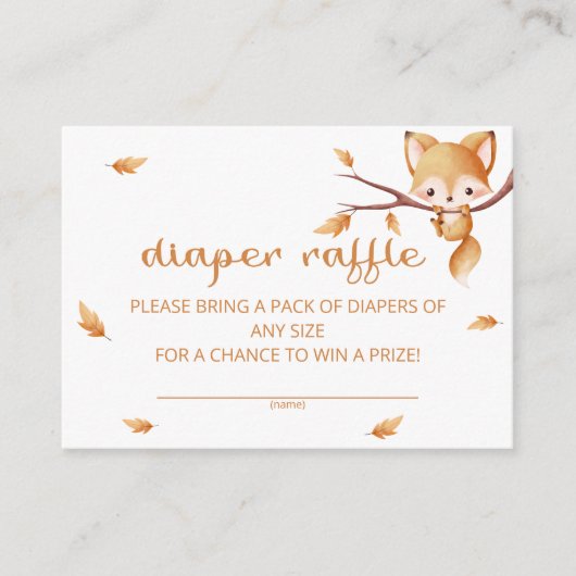 Woodland Autumn Baby Fox luier loterij ticket Informatiekaartje (Voorkant)