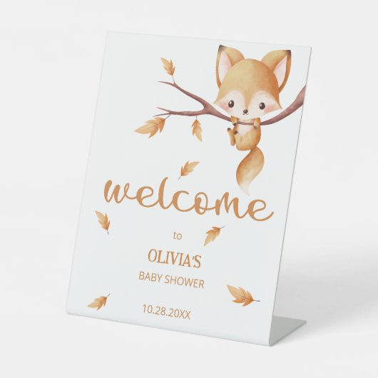 Woodland Autumn Baby Fox welkom Reclamebord Met Voetstuk (Voorkant)