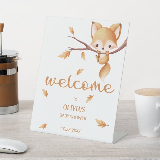 Woodland Autumn Baby Fox welkom Reclamebord Met Voetstuk (Insitu)