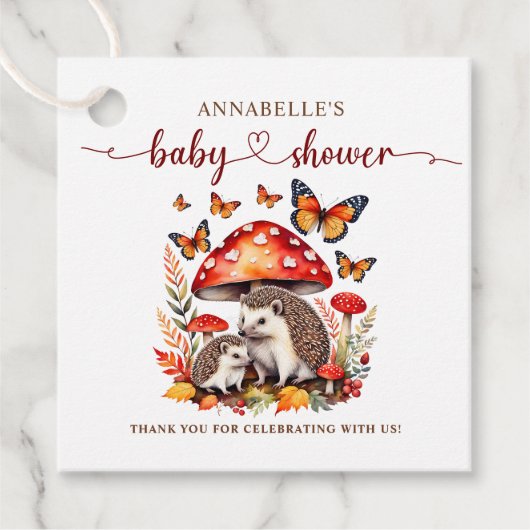 Woodland Autumn Hedgehog Baby shower Bedankjes Labels (Voorkant)