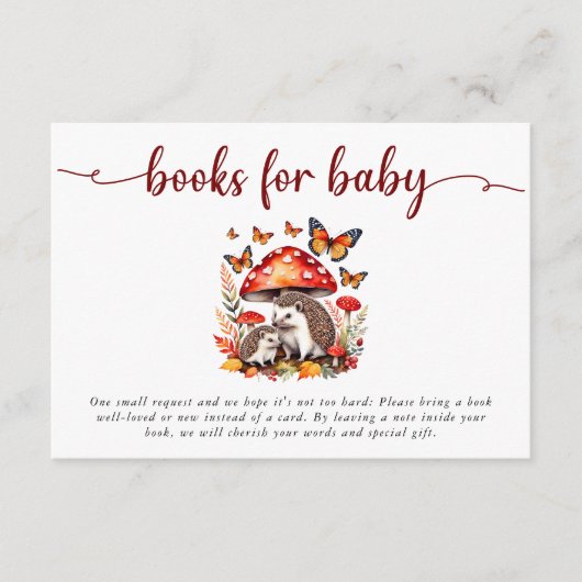 Woodland Autumn Hedgehog Baby shower Boeken Informatiekaartje (Voorkant)