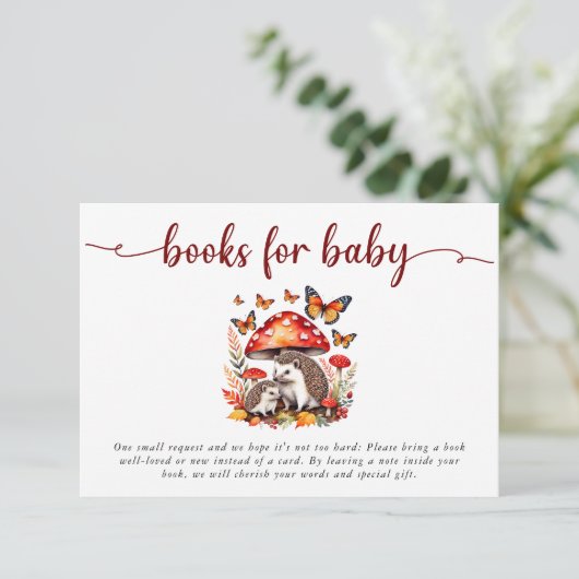 Woodland Autumn Hedgehog Baby shower Boeken Informatiekaartje (Staand voorkant)