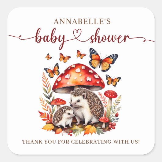Woodland Autumn Hedgehog Baby shower Vierkante Sticker (Voorkant)