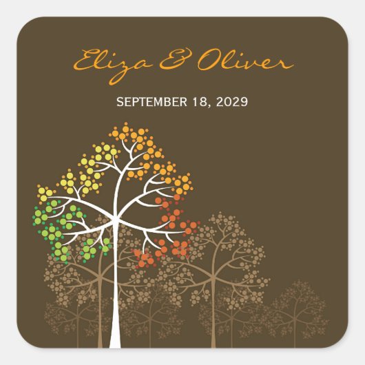 Woodland Autumn Trees Rustic Fall Wedding Sticker (Voorkant)