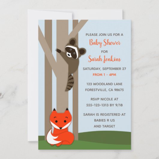 Woodland Babies Grote Baby shower Uitnodiging (Voorkant)